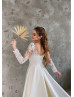 Long Sleeves Beaded Ivory Lace Satin High Slit Wedding Dress